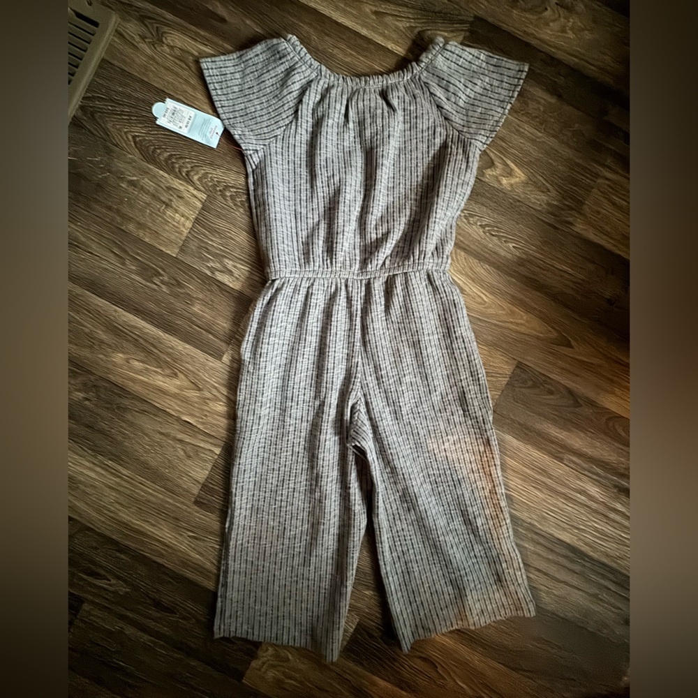 Cat & Jack Gray Striped Girls' Knit Jumpsuit - Picture 4 of 4